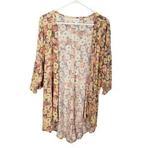 Lularoe Lindsay Floral Printed Drape Front‎ 3/4 Sleeve Cardigan Medium